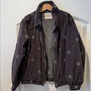 Rylee cru peace sign  Charcoal Bomber Jacket with Embroidery Corduroy